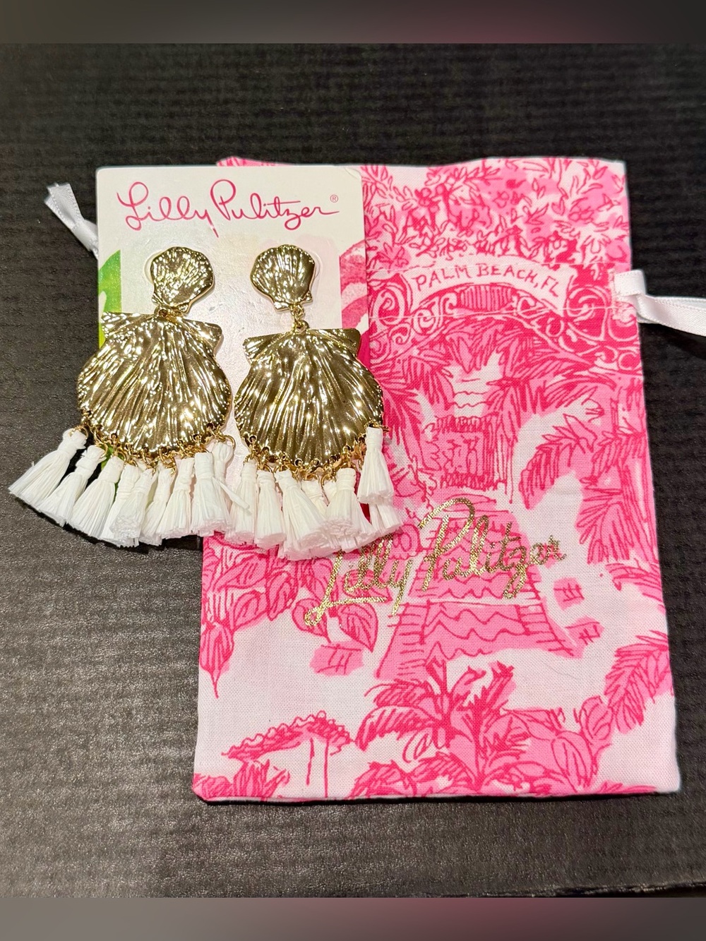 NWT Lilly Pulitzer White & Gold Sway With Me Tassel Earrings